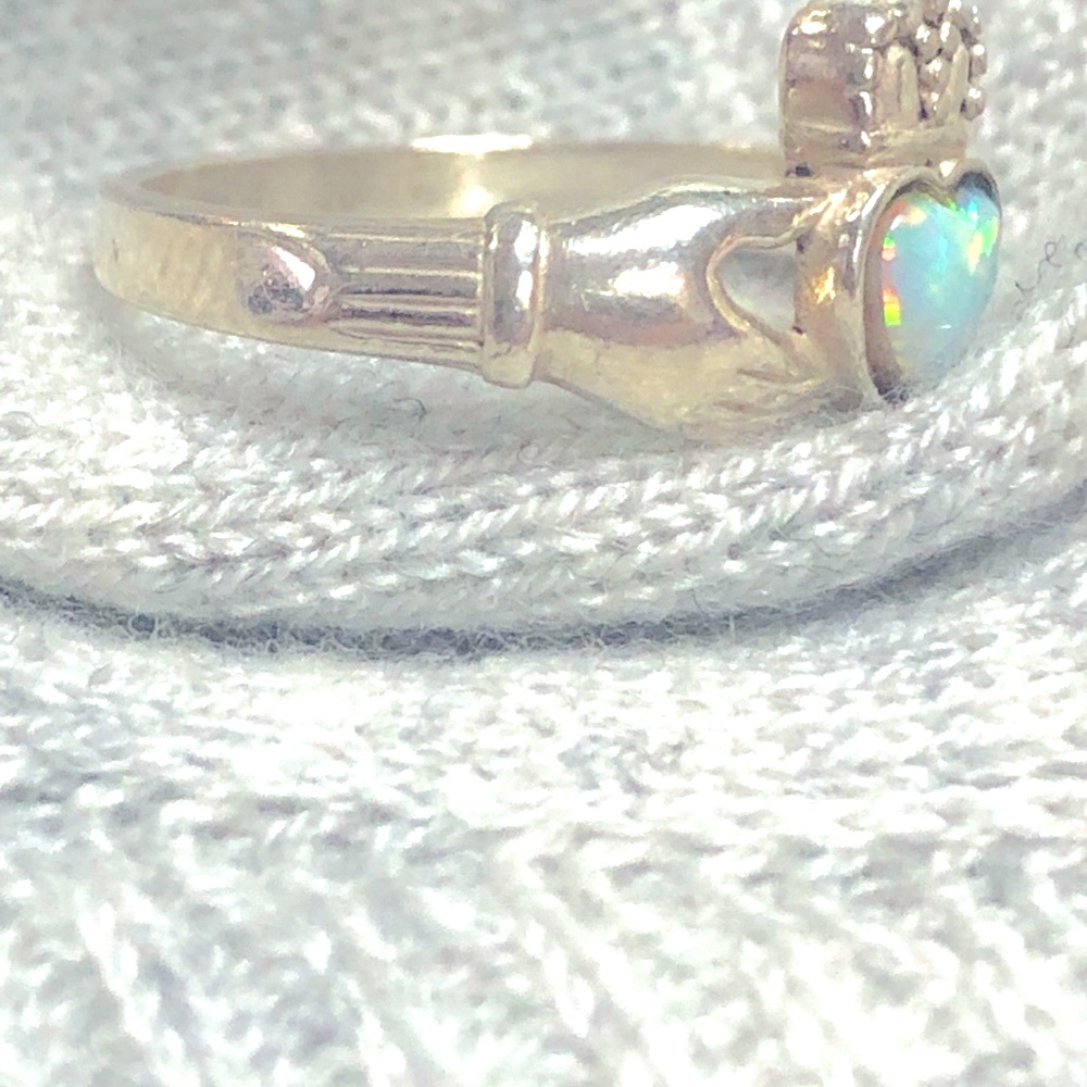 Irish Claddagh Ring With Synthetic Opal